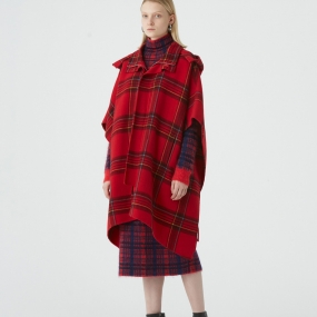 Marisfrolg/玛丝菲尔2020冬季新款毛呢大衣女中长款斗篷格子外套