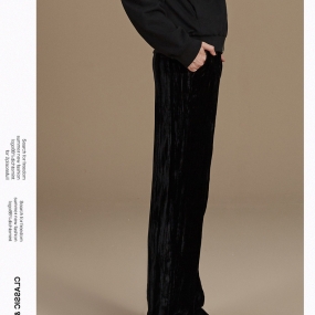 Marisfrolg玛丝菲尔2019冬季新款女装黑色阔腿裤休闲裤丝绒长裤子