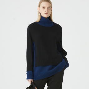 Marisfrolg/玛丝菲尔羊毛2020年冬季新款女装长袖假两件高领毛衣