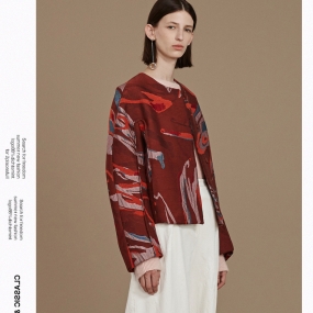 Marisfrolg/玛丝菲尔2019冬季新款时尚女装提花抽象花稿短款外套