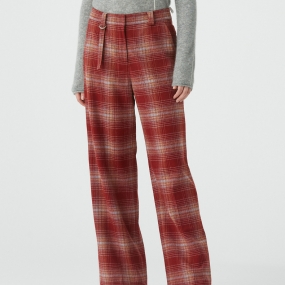 Marisfrolg玛丝菲尔羊毛2020年冬季新款格子红色宽松休闲裤阔腿裤