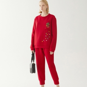 Marisfrolg/玛丝菲尔2020年秋季新款红色时尚灯笼裤休闲裤长裤子