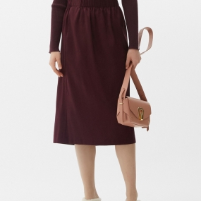 Marisfrolg/玛丝菲尔女装2021年春季新款酒红色裙子中长款半身裙