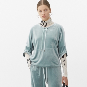 Marisfrolg/玛丝菲尔女装2021年春季新款圆领套头五分袖丝绒卫衣