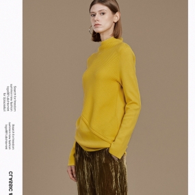 Marisfrolg玛丝菲尔半高领套头毛衣女2019冬季新款黄色羊毛针织衫