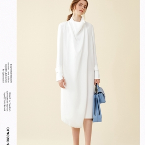 Marisfrolg玛丝菲尔白色连衣裙女2019冬季新款中长款宽松长袖裙子