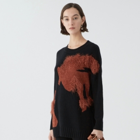 Marisfrolg玛丝菲尔羊毛2020年冬季新款女装时尚圆领套头黑色毛衣