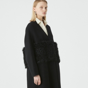 Marisfrolg/玛丝菲尔羊毛2020年冬季新款黑色毛呢外套呢子大衣女