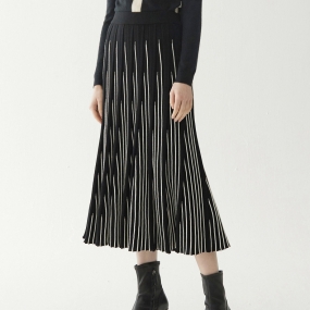 Marisfrolg玛丝菲尔纯羊毛2020年夏季新款条纹黑色针织半身裙裙子
