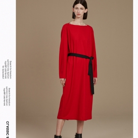 玛丝菲尔红色羊毛连衣裙女2019冬季新款打底裙子长裙