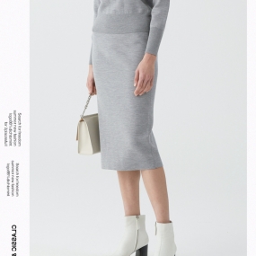 Marisfrolg玛丝菲尔羊毛2021年春季新款女装灰色中长款半身裙裙子