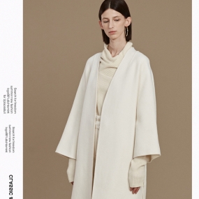Marisfrolg玛丝菲尔2019冬季新款白色双面呢大衣女中长款羊毛外套