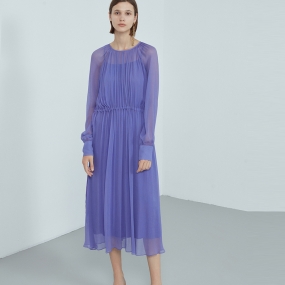 Marisfrolg玛丝菲尔真丝2020年冬季新款紫色100%桑蚕丝连衣裙裙子