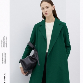 Marisfrolg玛丝菲尔绿色羊毛呢大衣女中长款2019冬季新款呢子外套