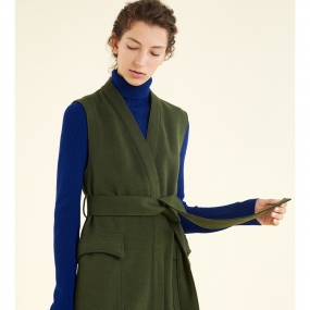 Marisfrolg/玛丝菲尔女冬季新款羊毛中长款马甲休闲时尚气质外套