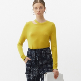 Marisfrolg玛丝菲尔纯羊毛2021年春季新款女装修身黄色打底针织衫