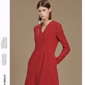 Marisfrolg/玛丝菲尔红色连衣裙女装2019冬季新款中长款v领裙子