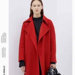 Marisfrolg玛丝菲尔2019秋冬季新款红色毛呢大衣女中长款羊毛外套