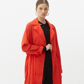 Marisfrolg/玛丝菲尔女装2021年春季新款红色过膝中长款风衣外套