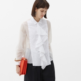 Marisfrolg玛丝菲尔铜氨丝2021年春季新款女装设计感小众白色衬衫