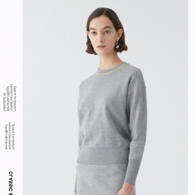 Marisfrolg玛丝菲尔羊毛2021年春季新款女装灰色圆领套头毛针织衫