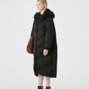 Marisfrolg/玛丝菲尔白鹅绒2020年冬季新款黑色中长款羽绒服外套