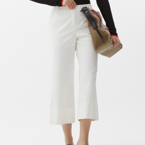 Marisfrolg/玛丝菲尔女装2021年春季新款白色九分裤直筒阔腿裤子