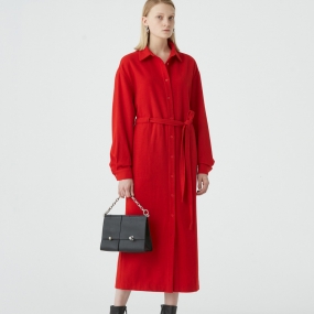 Marisfrolg/玛丝菲尔羊毛2020年冬季新款红色长袖轻奢连衣裙裙子