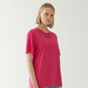 玛丝菲尔短袖T恤女2019夏新款时尚休闲红色上衣纯棉