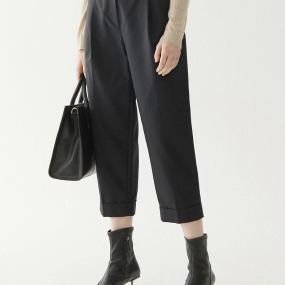 Marisfrolg/玛丝菲尔2020年秋季新款女装时尚黑色阔腿休闲九分裤