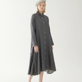 Marisfrolg玛丝菲尔亚麻2020年秋季新款中长款长袖衬衫连衣裙裙子