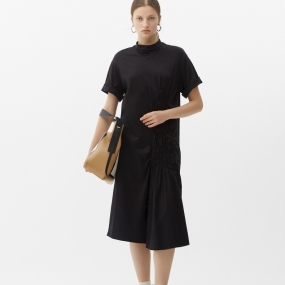 Marisfrolg玛丝菲尔女装2021年春季新款纯棉短袖中长款黑色连衣裙