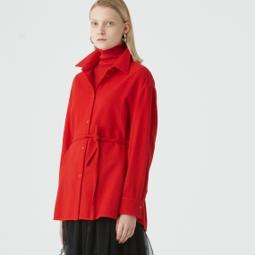 Marisfrolg/玛丝菲尔羊毛2020年冬季新款时尚休闲红色衬衫上衣女