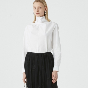 Marisfrolg/玛丝菲尔2020年冬季新款半高领白色长袖衬衫上衣女装
