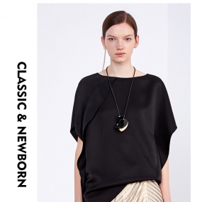 Marisfrolg玛丝菲尔黑色衬衫女2019夏季新款时尚气质简约显瘦上衣