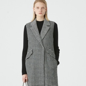 Marisfrolg/玛丝菲尔羊毛2020年秋季新款女装格子中长款马甲外套