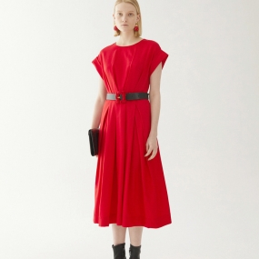 Marisfrolg玛丝菲尔桑蚕丝2020年夏季新款女装红色收腰连衣裙裙子