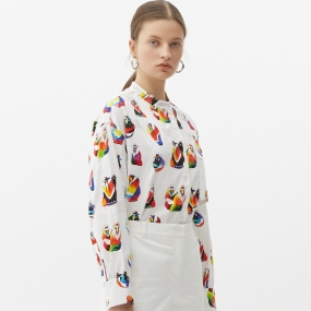 Marisfrolg/玛丝菲尔女装2021年春季新款设计感小众纯棉印花衬衫