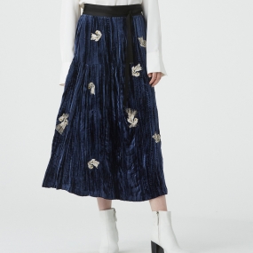 Marisfrolg/玛丝菲尔2020年冬季新款中长款丝绒时尚百褶裙半身裙