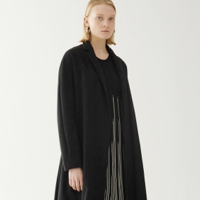 Marisfrolg/玛丝菲尔2020秋季新款黑色刺绣毛呢大衣女中长款外套