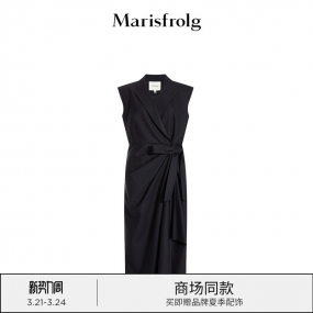 【适合梨形身材】玛丝菲尔羊毛黑色无袖马甲连衣裙腰带抽褶设计