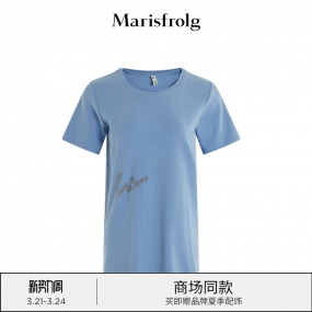 【商场同款】玛丝菲尔女装秋新款蓝色短袖T恤