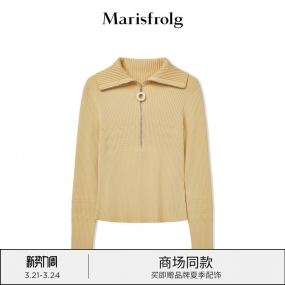 【水手领】玛丝菲尔2022年春季新款姜黄色弹力毛针织衫