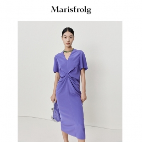 【弹力真丝】玛丝菲尔2022夏新款蚕丝名媛气质紫罗兰色连衣裙