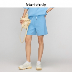 【商场同款】玛丝菲尔女装2021夏季新款蓝色休闲裤时尚运动短裤子