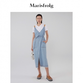 Marisfrolg/玛丝菲尔女装2021年夏装新款T恤牛仔裙子休闲时尚套装