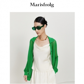 玛丝菲尔2022夏季新款开衫绿色轻薄开衫网眼透视外搭T恤女