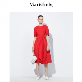 【意大利进口面料】玛丝菲尔22夏季新款气质红色收腰法式连衣裙