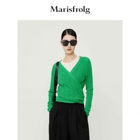 【商场同款】玛丝菲尔2022年秋季新款绿色两件针织开衫毛针织衫女