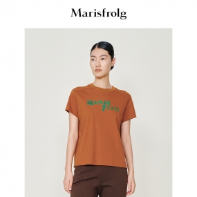 【自然质感】玛丝菲尔2022年秋季新款纯棉短袖毛针织衫针织T恤女